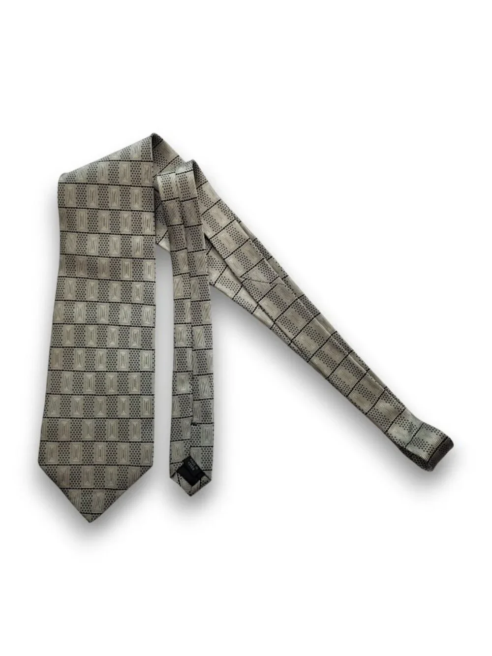 Vintage D'Amante Champagne Beige & Black Silk Tie